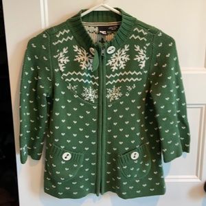 Green snowflake zip up sweater